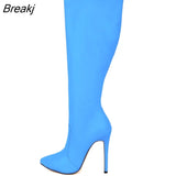 2023 Winter Over The Knee Women Boots Leather Sexy High Heels Slip on Shoes Pointed Toe Woman Long Size