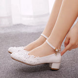 Breakj 3 Cm Square-To-Head Single-Shoe With Single Shoe Spring And Autumn Lace Bridal Shoes For Pregnant Women's Wedding