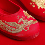 Breakj Shoes, Hanfu Shoes Round Head Red Gold Embroidery Xiu He Wedding Dress Cloth Shoes Single Shoes Embroidered Cloth Shoes Women's