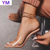 PVC 2021 Summer New Women Shoe Sexy High Heels Open Toe Beach Transparent Heels Ladies Sandals Zapatillas Mujer Casa Size