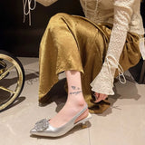 Breakj Summer New Pointed Sandals After The Ribbon With Large Size Square Buckle High Heels Gentle Fashion Women's