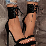 Sexy Open Toe Lace Hollow Cross Sandals for Womens Roman Shoes Side Zipper Thin High Heels Cool New Designer