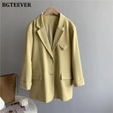 Casual Loose Single-breasted Mint Green Women Suit Blazer 2021 Spring Elegant Notched Collar Full Sleeve Female