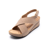 New Sandals Women's Slope And Car Sewing Breathable Magic Sticker Hollow Mother Shoes Large