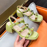 Summer New Sexy Rivets Ladies Sandals Fashion Square High Heel Party Crystal Hollow Out Women's Shoes Sandals for Women