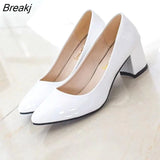 New Women Pumps Black High heels 6cm Lady Patent leather Thick with Autumn Pointed Single Shoes Female Sandals Big