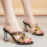 Slippers Full Of Diamond High Heels Women's New Fashion Thick Heels Wear Fashionable Sexy Slippers In The Summer Of