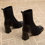 New Martin Boots, High Heels, Autumn Knitting Boots, Stitched Square Head Boots, Chelsea