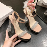 Breakj Temperament Crystal And Coarse Heel Sandals Women Ultra-High Heel Waterproof Counter Thick-Sing-Le-Soo Model Show
