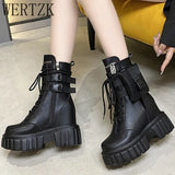 Autumn New Lace-up Zipper Buckle Pocket Decoration Women's Ankle Boots Round Head Fashion Platfrom Women's Casual