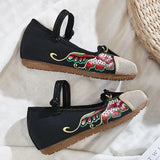 Breakj Not Include Shoe Box Single Shoes Inside The High Height Female Slope Heel High Heels Canvas Embroidered Cloth Shoes Women's Shoes Ethnic Flowers Build Buckle