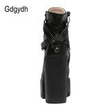 Fashion Black Boots Women Heel Spring Autumn Lace-up Soft Leather Platform Shoes Woman Party Ankle Boots High Heels