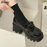 Jane Shoes Platform Gothic Women Pumps Fashion Square Toe Female Shallow Thick Heel Elegant Women's Single Leahter