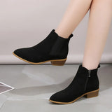 Women's Natural Suede Leather Elastic Patchwork Slip-on Flats Autumn Ankle Boots Square Toe Casual Short Chelsea Boots Shoes