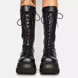 Boots Women Platform Shoes Booties Rain Combat Military Short Leather Black New Rock Punk Goth Lolita Clearance