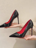 Breakj 2025 New Black Red-Soled High-Heeled Women's Sharp-Headed Fine-Hee Sexy Bright-Faced Temperament Single-Shoe Paint Leather Women's