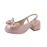 Toe Sandals Black Pink Women's Spring Summer New Shallow Bow Women's Shoes Thick Mid Heel Buckle Sandalias Mujer
