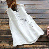 Vintage Embroidery Tops Womens Summer Blouses ZANZEA 2022 Casual O Neck Tank Top Female Solid Cotton Tunic