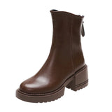 New Square Heels Ankle Boots for Women 2022 Autumn Pu Leather Platform Short Boots Woman Back Zippers Short
