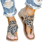 Women Sandals Open Toe Beach Shoe Retro Leopard Flip Flops Comfortable Soft Sole Roman Shoes for Women Casual Flat