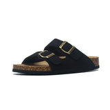 Camel Cork Sandals Men's Flock Faux Suede Mule Clogs Slippers Brown Classic Two Buckle Cork Slides Slippers For Men