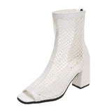 Breakj Yarn Cool Boots Women 2025 Summer New Coarse Fish Mouth Short Boots Zipper High-Heeled Fashion