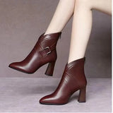 Breakj Short-Skinned Women 2025 Autumn And Winter New Pointed Fashion Boots Sexy Leather Boots Coarse Zippered