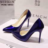 Lady Women Shoes Pointed Toe Pumps Patent Leather Dress High Heels Boat Shoes Wedding Shoes Zapatos Mujer White Blue