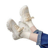 Breakj Sneakers Women's 2025 Spring And Autumn New Round Head Tie With Wheat Ears Casual Running Shoes Fashion Dad
