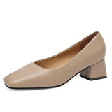 Breakj Women's Coarse Heel Shoes In The New Working Shoes Heel Shoes Large Leather Single Shoes Comfortable Commute Single
