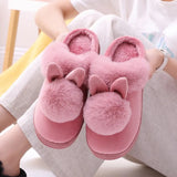 Shoes Rabbit Ear Floor Indoor Cotton Slippers Autumn Winter Warm Fur Slippers Women Non-Slip Platform Shoes Home