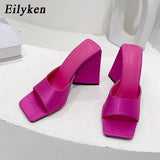 2022 New Arrival Summer Silk Triangle Square Heels heel Slippers Sexy Street Woman Party Square toe Dress Slides