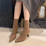 Breakj Korea Pointed High And Short Boots Women Autumn And Winter 2025 New Zipper Velvet Fine And Bare Boots Elastic Thin Boots Socks