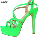 2023 NEW 14CM Open Toe Platform High Heels Snake Pattern Sandals Sexy Ankle Strap Gladiator Party Dress Women