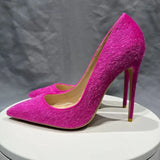 Rose Hairy Women Sexy Pointy Toe High Heel Shoes Classic Designer Slip On Stiletto Pumps for Party Dress 12cm 10cm