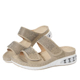 Breakj New Summer Large Size Female Thick Bottom Slippers Water Diamond Two Words With Thick Bottom Air Cushion Slope With Flat Bottom Slippers
