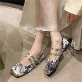 New Fashion Women's Flat Shoes Square Toe Print Casual Shoes Ladies Breathable Slip-on Outdoor Soft Mary Jane