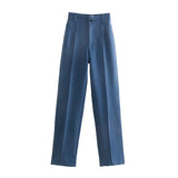 Women's Pants Chic Office Lady Solid Straight Casual Pants Vintage High Waist Zipper Fly Female Trousers Mujer