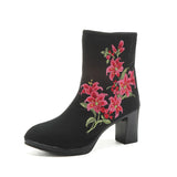 Breakj Boots Ankle Boots Embroidered Cloth Shoes Spring High Heels Velvet Canvas Thick Heel Plus Size Short Leg
