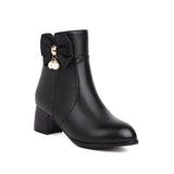 Breakj Sweet Student Boots Autumn And Winter Heel Round Head Women's Boots Large Size Short Boots