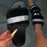 Slides for Women Furry Sandals Glitter Slides with Fur Fury Slippers Shoes 2020 Wholesale Dropshipping Free Fast