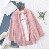 New Long Sleeve Loose Casual Womens Plaid Shirt Fine Fresh College Style Design Blouses And Tops Female Checked