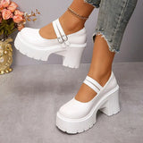 Buckle High Heels Mary Jane Shoes for Women Patent Leather Chunky Platform Pumps Woman Black White Lolita Shoes