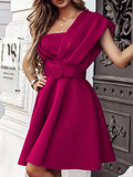 Summer Sexy Tubeless Off Shoulder Dress Women Elegant Solid High Waist Mini Skirt Party Show Fashion Belt A-Line Skirt