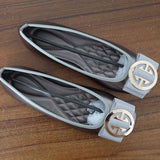 Women Fashion Flats Shoes Square Toe PU Leather Shoes Ballet Flats Women Golden Ballerinas Shoes Girls