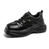 Breakj Leather Shoes Male Ins Square Head Formal Platform Taller Derby Shoes British Style Casual Little Black Shoes
