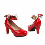 Plus Size Ladies Princess Mary Jane Shoes Slip On Casual Women OL Pumps Bowknot Flower Satin Band Party Wedding Dress Up