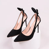 Spring Summer New Women's High Heels Black Bow-Knot Sexy Shallow Pointed Toe Stiletto Sandals Woman Wedding Party