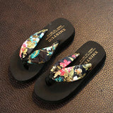 High Heel Women's Summer New Bohemian Satin Wedge with Non-slip Wedge Flip-flops Beach Female Sandals and Slippers
