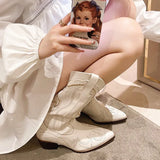 Breakj Western Cowboy Boots Female Autumn And Winter New Fashion New Large Size Pointed Head But Knee Boots Thick Heel Knight